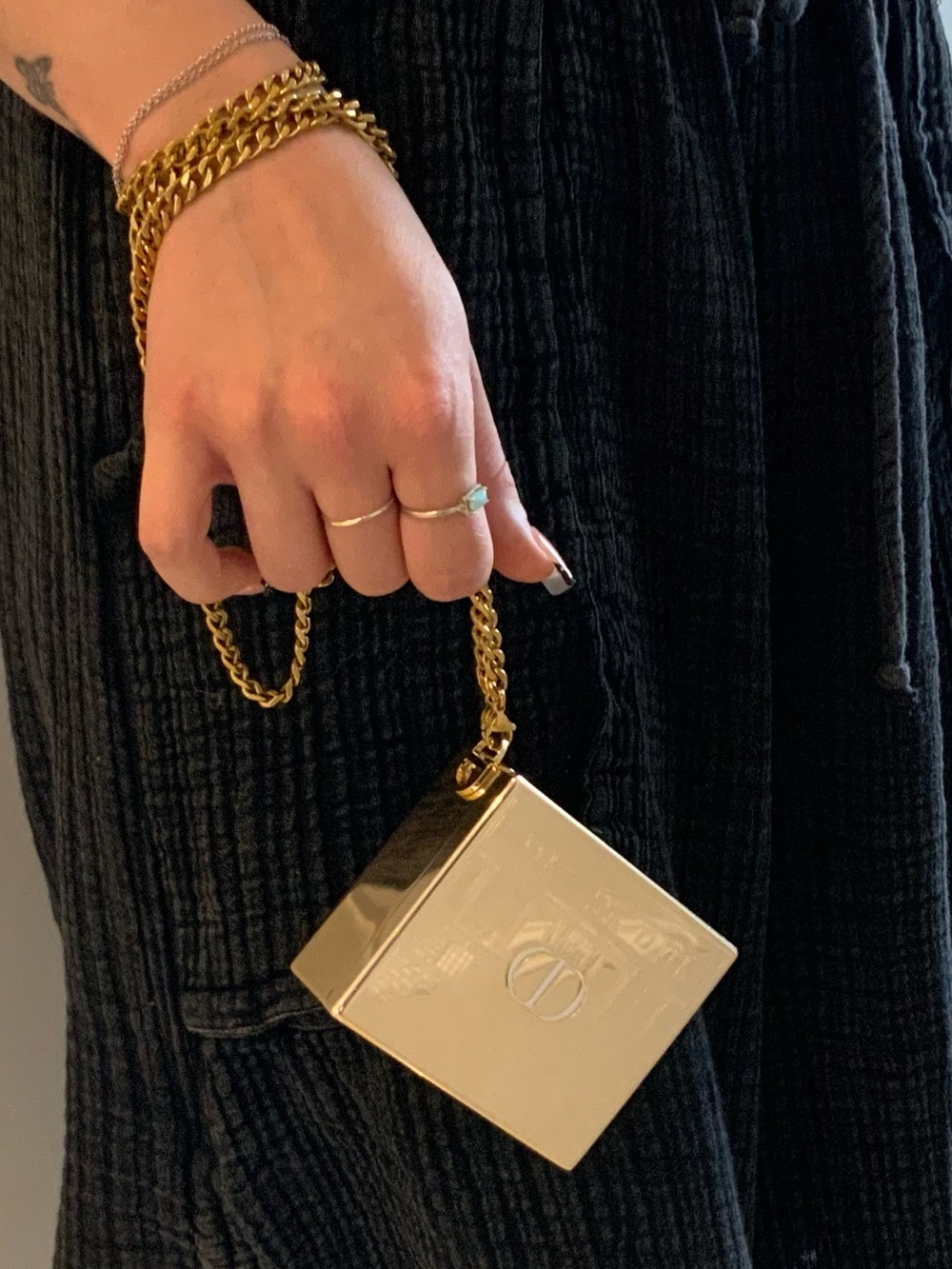 CHRISTIAN DIOR Gold Box Clutch with Chain Wristlet